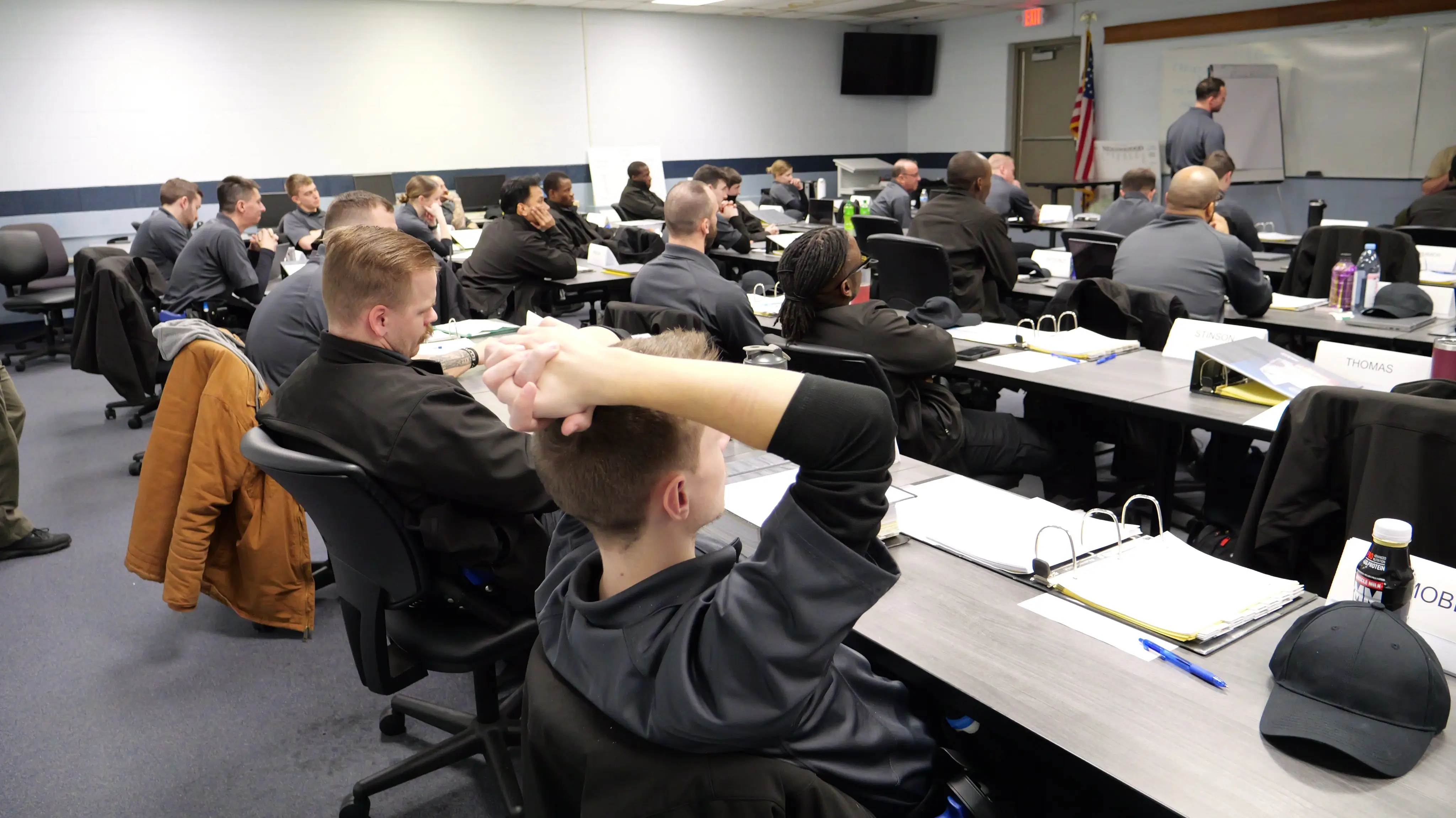 Police academy recruits in classroom during Crisis Intervention Training